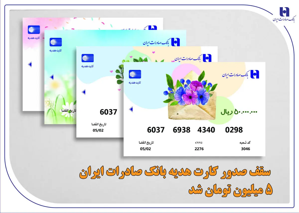 سقف صدور کارت هدیه بانک صادرات ایران ۵ میلیون تومان شد